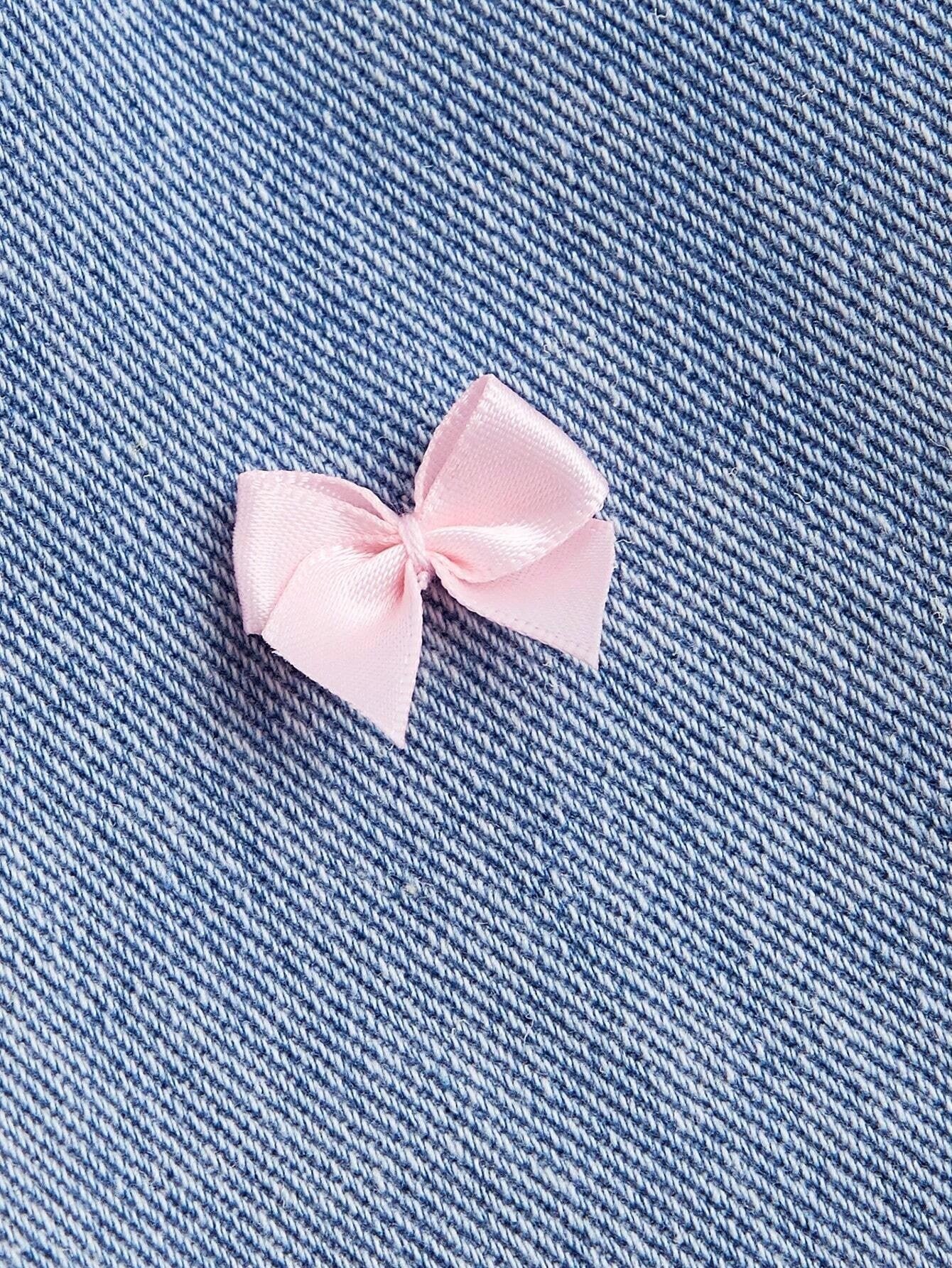 High Waist Washed Bow Loose Jeans