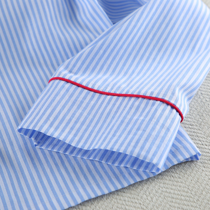 Striped Loose Shirt Shorts Loungewear Set