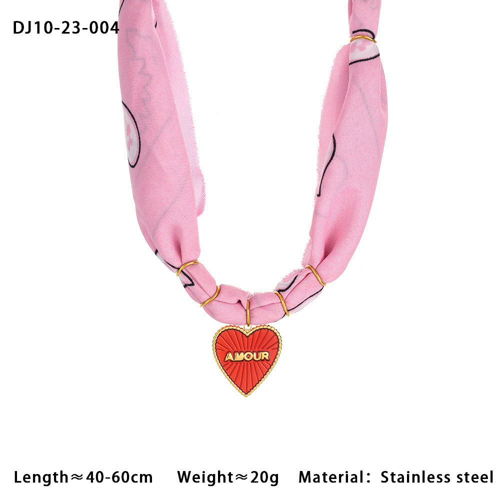 Cute Heart Pendant Colorful Scarf Necklace