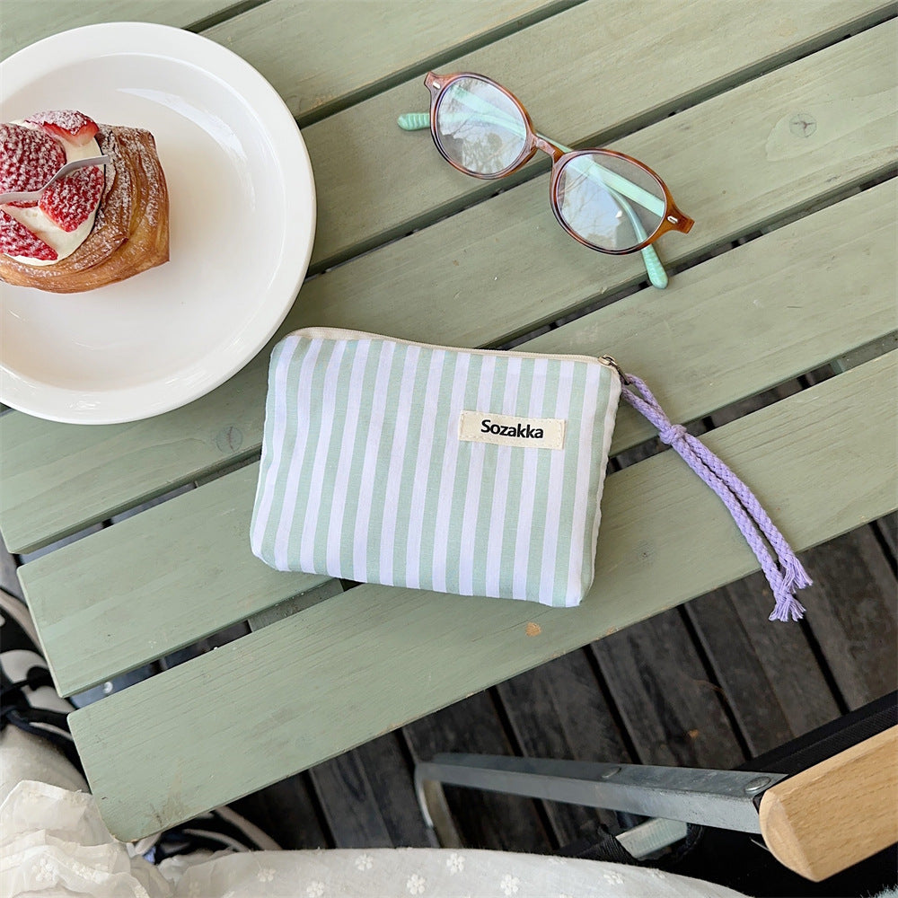 Cute Striped Color Block Mini Make Up Bag