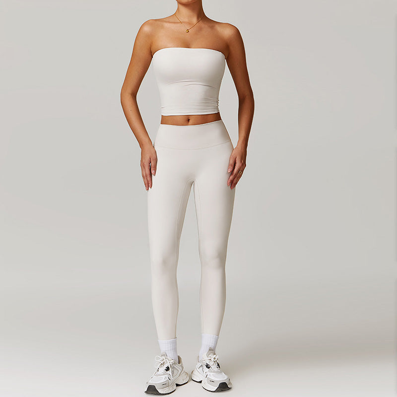 Ensemble de yoga moulant haut tube et leggings pour femme de couleur unie