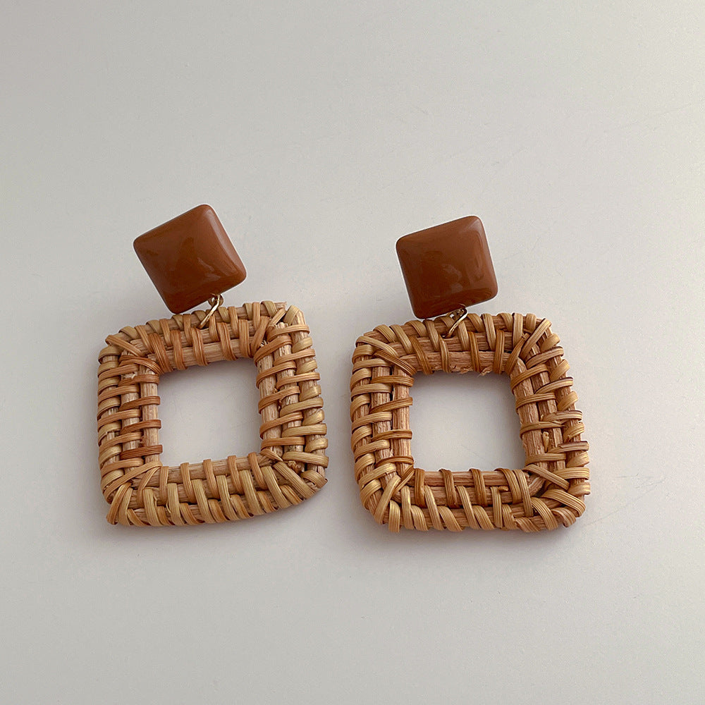 Wooden Vintage Rattan Elegant Earrings
