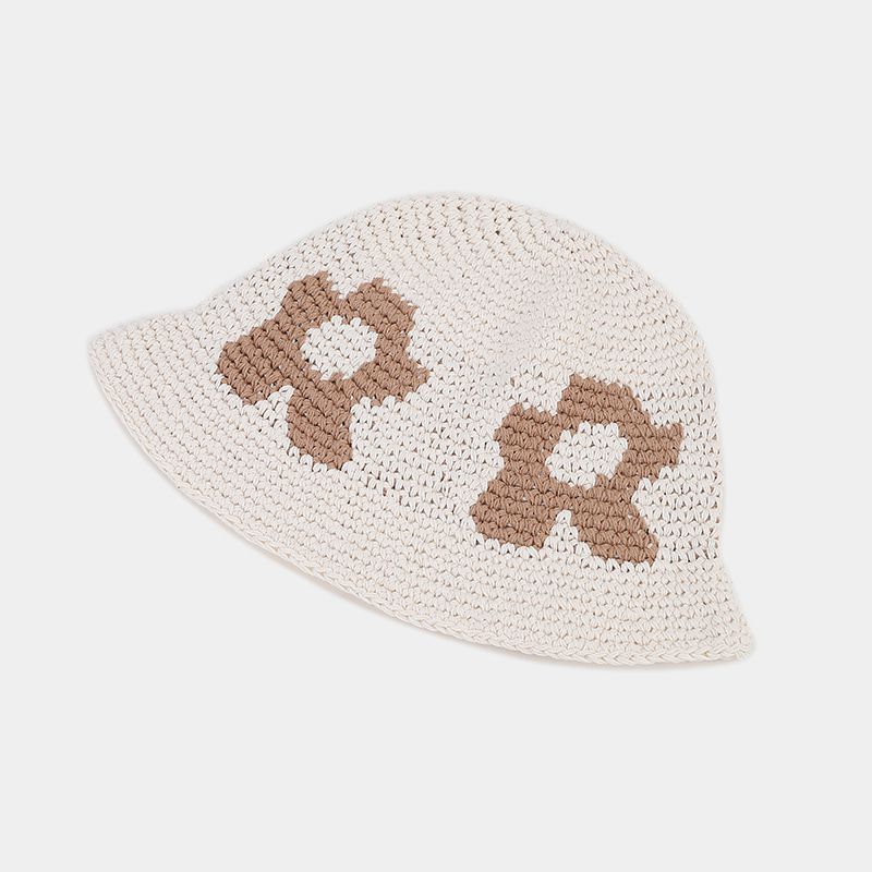 Floral Pattern Contrast Color Crochet Bucket Hat