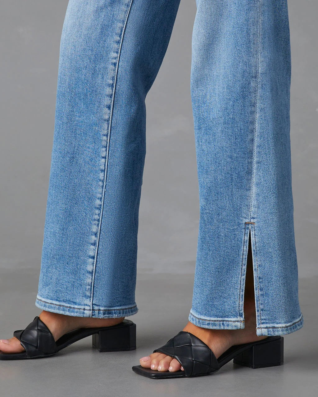 Straight Leg Denim Jeans High Waist Split Jeans