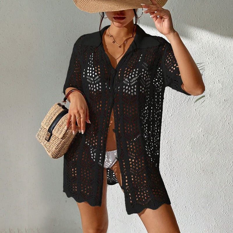 Sexy Lapel Button Down Shirt Cover Ups