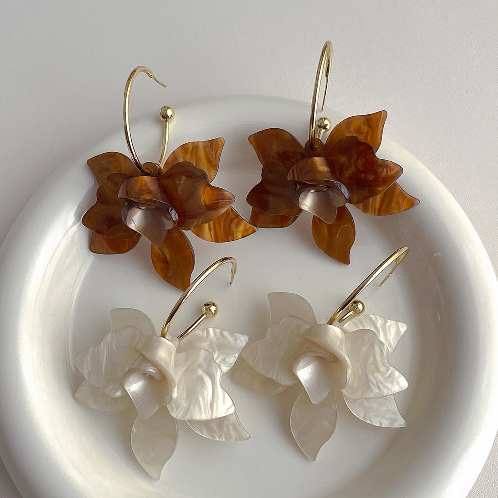 Vintage Large Flower Petal Dangle Earrings