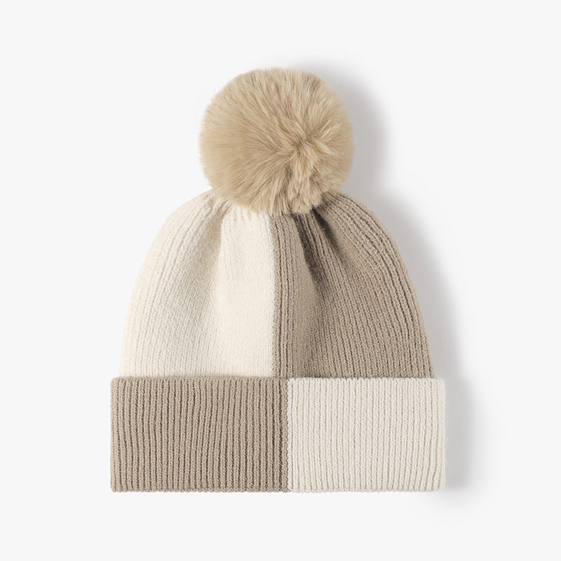 Contrast Color Padded Daily Knit Pom Beanie