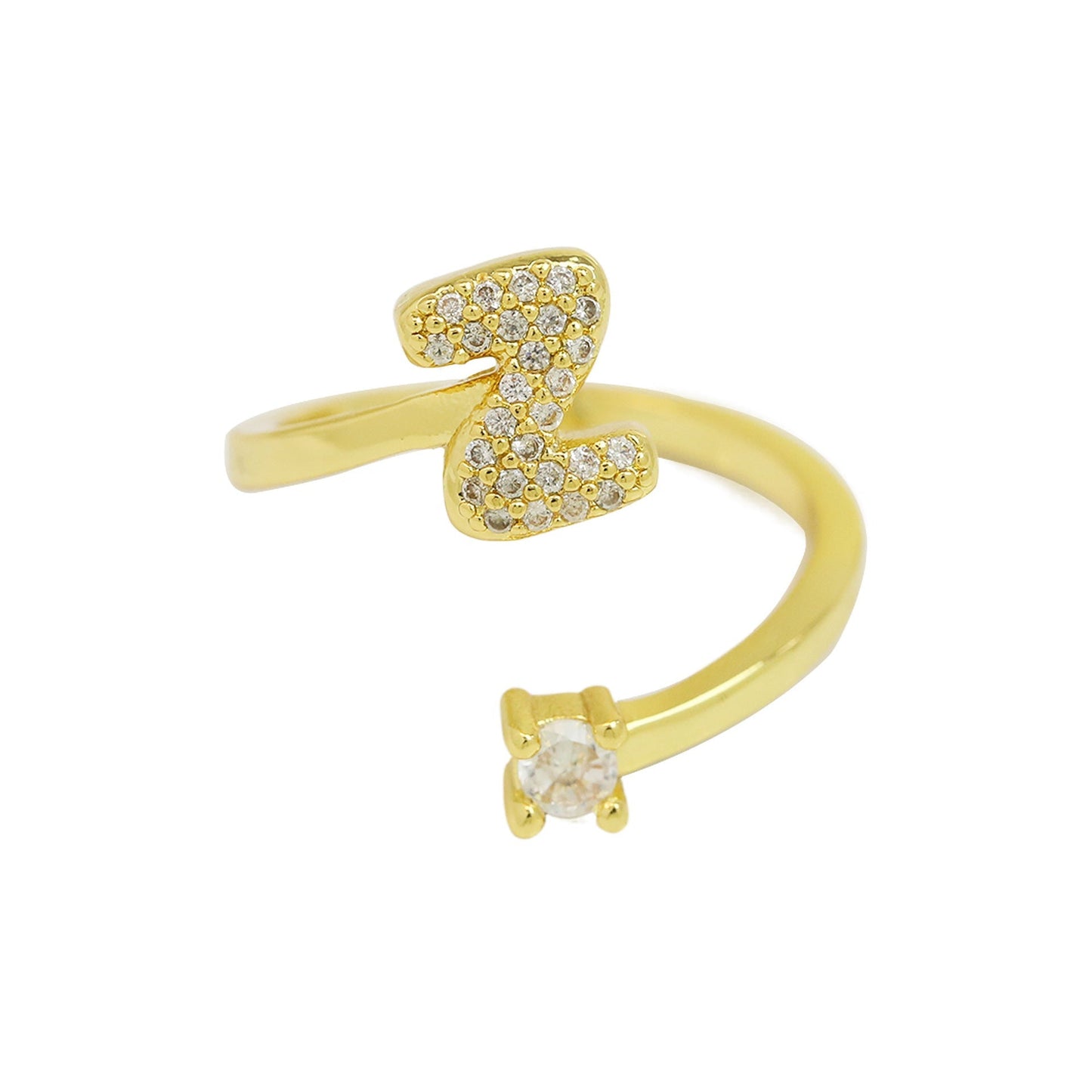 Letters A–Z Sparkling Zircon Adjustable Ring