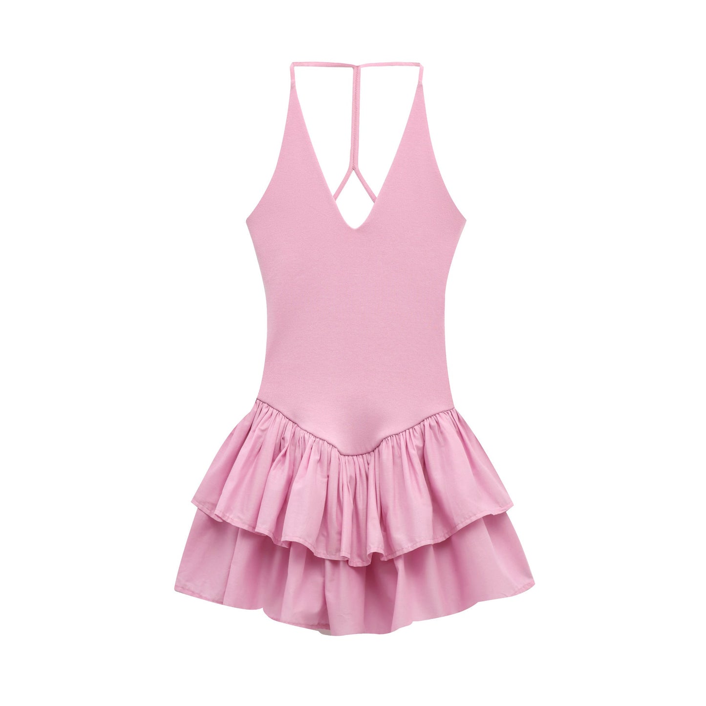 Simple Solid Color Halter Ruffle Dress