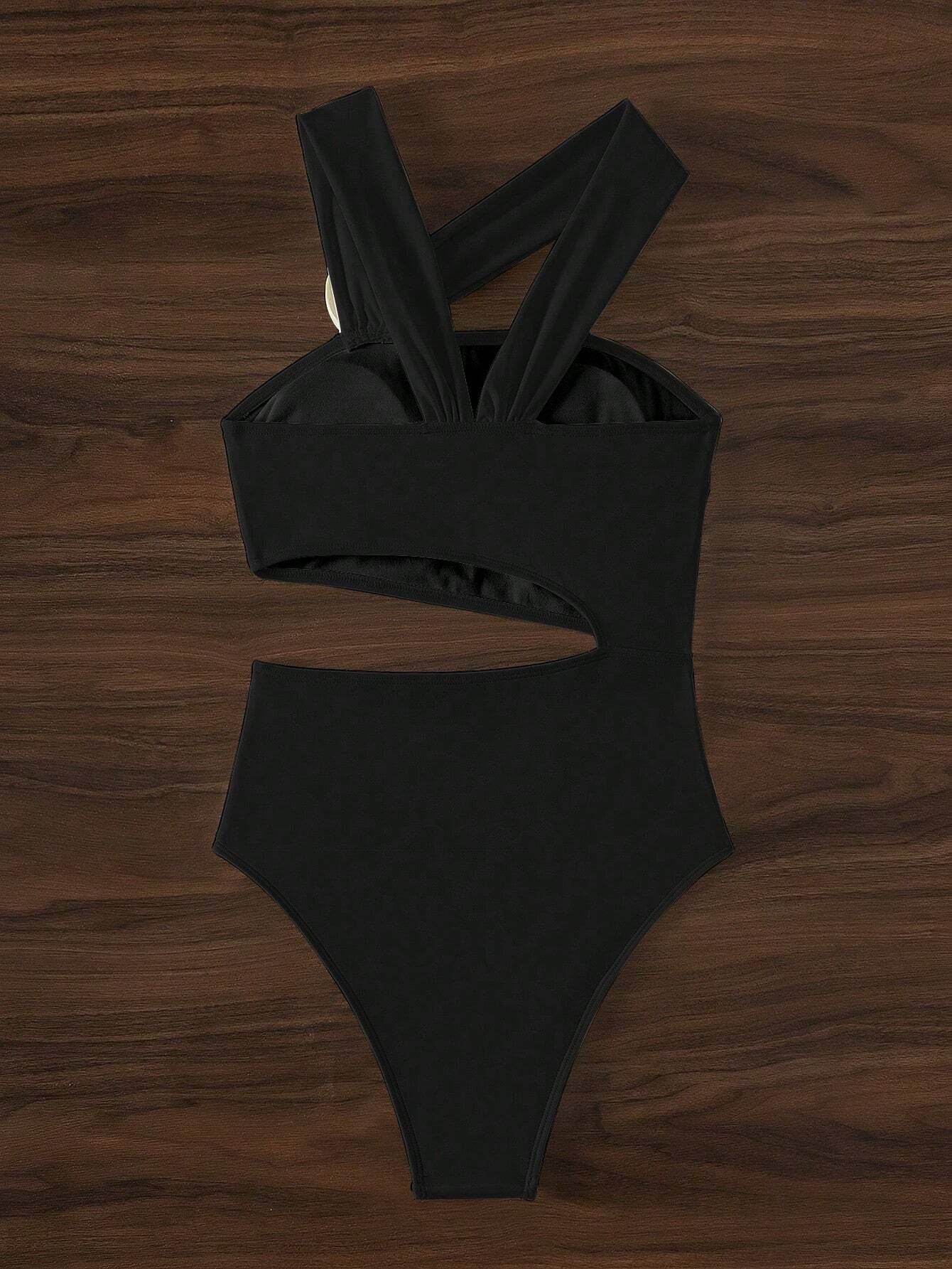 White Flower Solid Color One Piece Swimwear