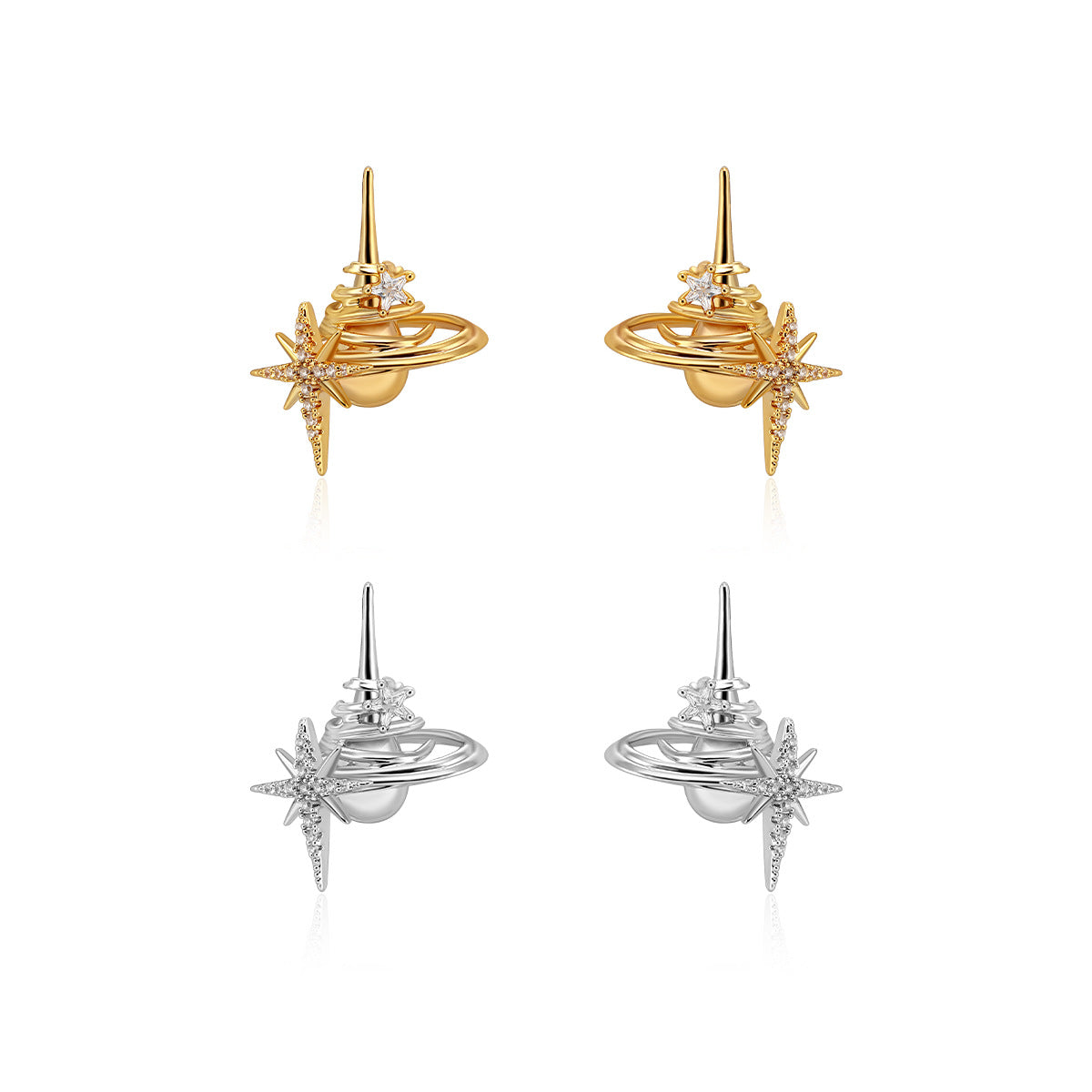 3D Starburst Galaxy Cubic Dangle Stud Earrings