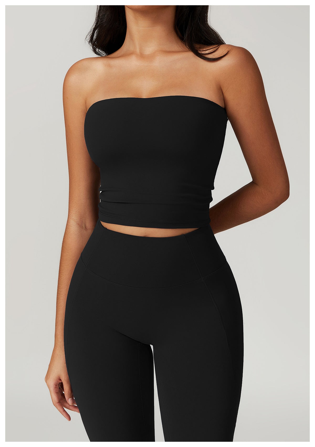Ensemble de yoga moulant haut tube et leggings pour femme de couleur unie