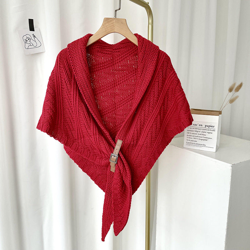 Split Triangle Solid Color Poncho Knit Scarf