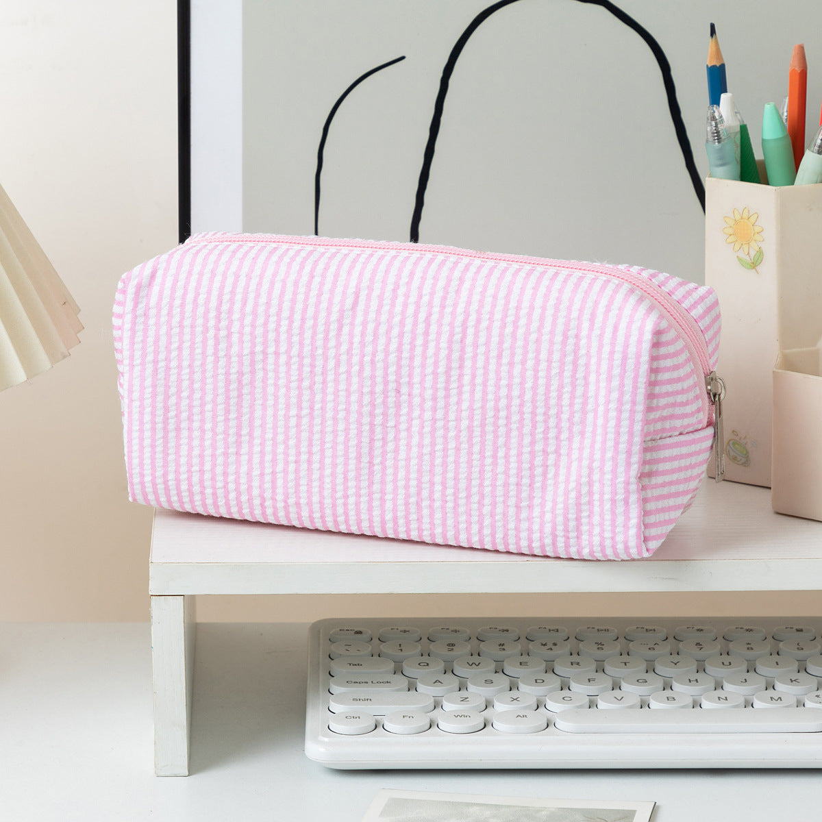 Color Block Striped Makeup Pencil Pouch