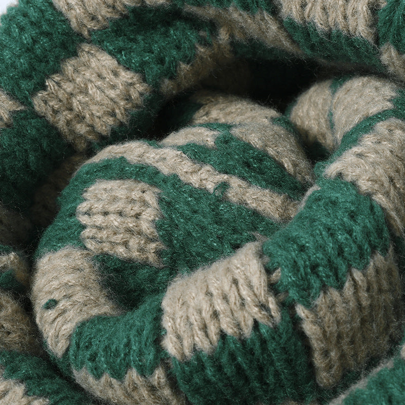 Plaid Contrast Color Warm Knit Beanie