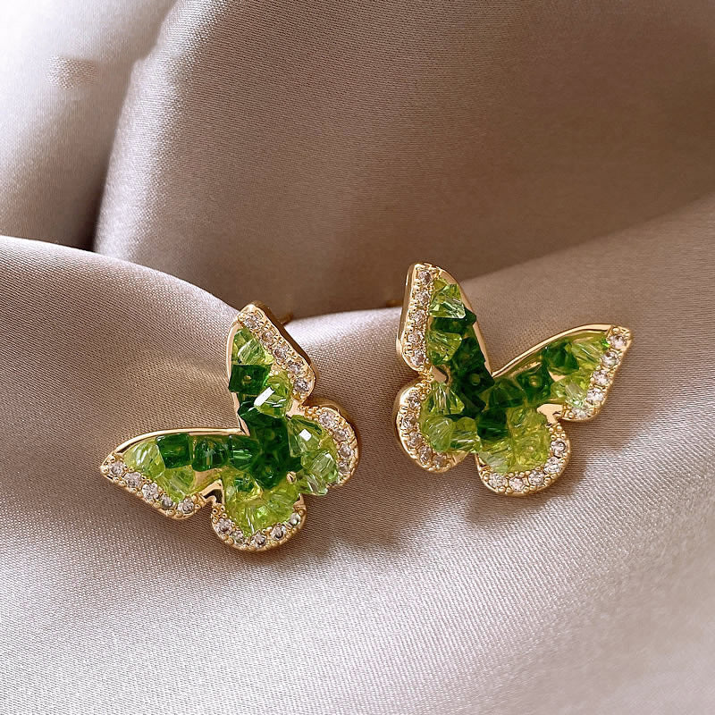Green Rhinestone Butterfly Elegant Stud Earrings