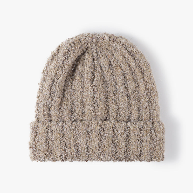 Simple Ribbed Knit Hat Padded Beanie