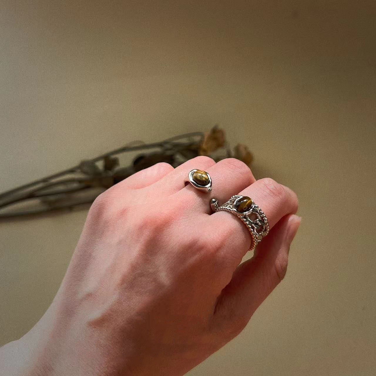 Vintage Simple Tiger's Eye Stone Rings