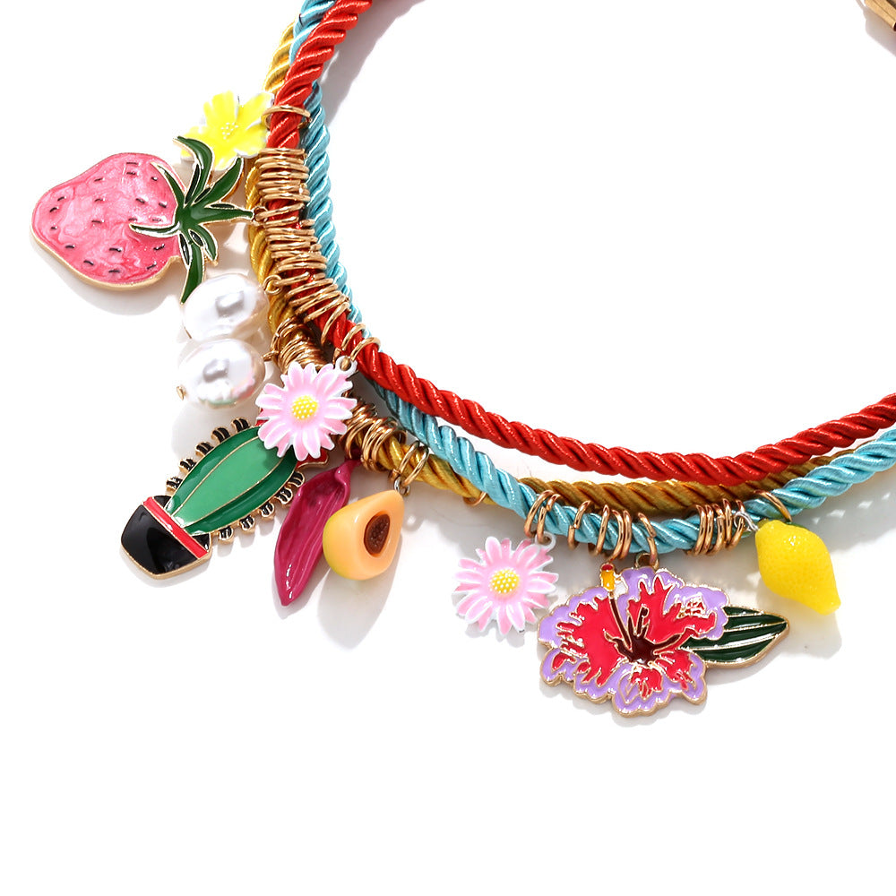 Colorful Pendant Multi-Layer Cord Necklace