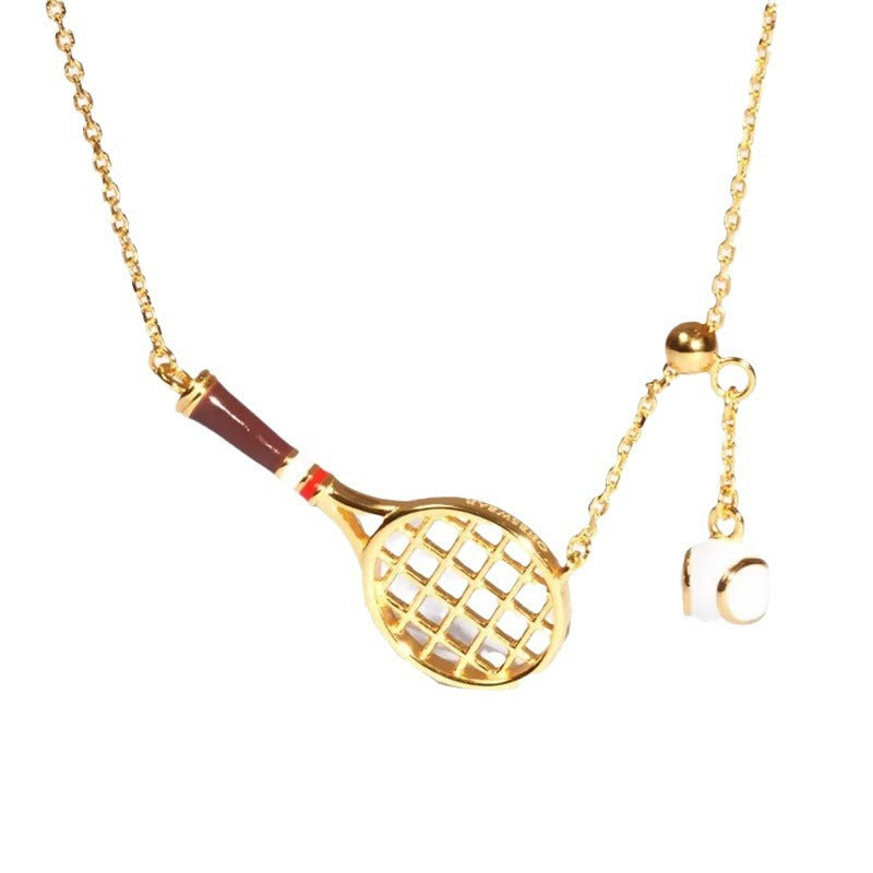 Funny Gold Plated Tennis Racket Ball Necklace