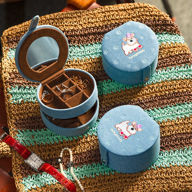 Cute Embroidered Puppy Travel Jewelry Case