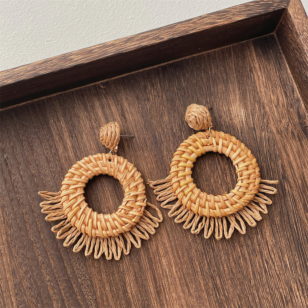 Vintage Handwoven Rattan Grass Earrings