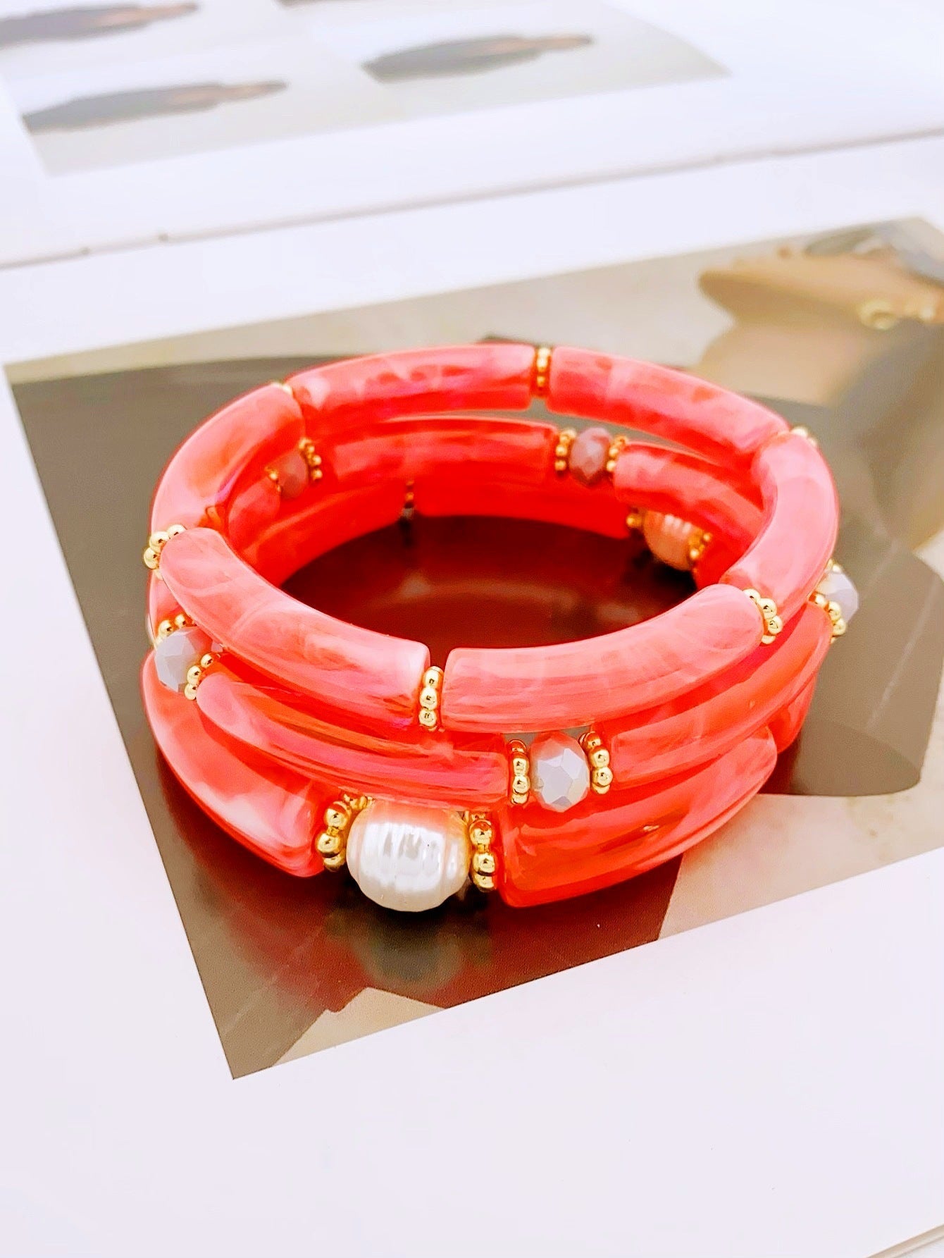 3 Pcs Minimalist Layered Acrylic Bead Bracelets