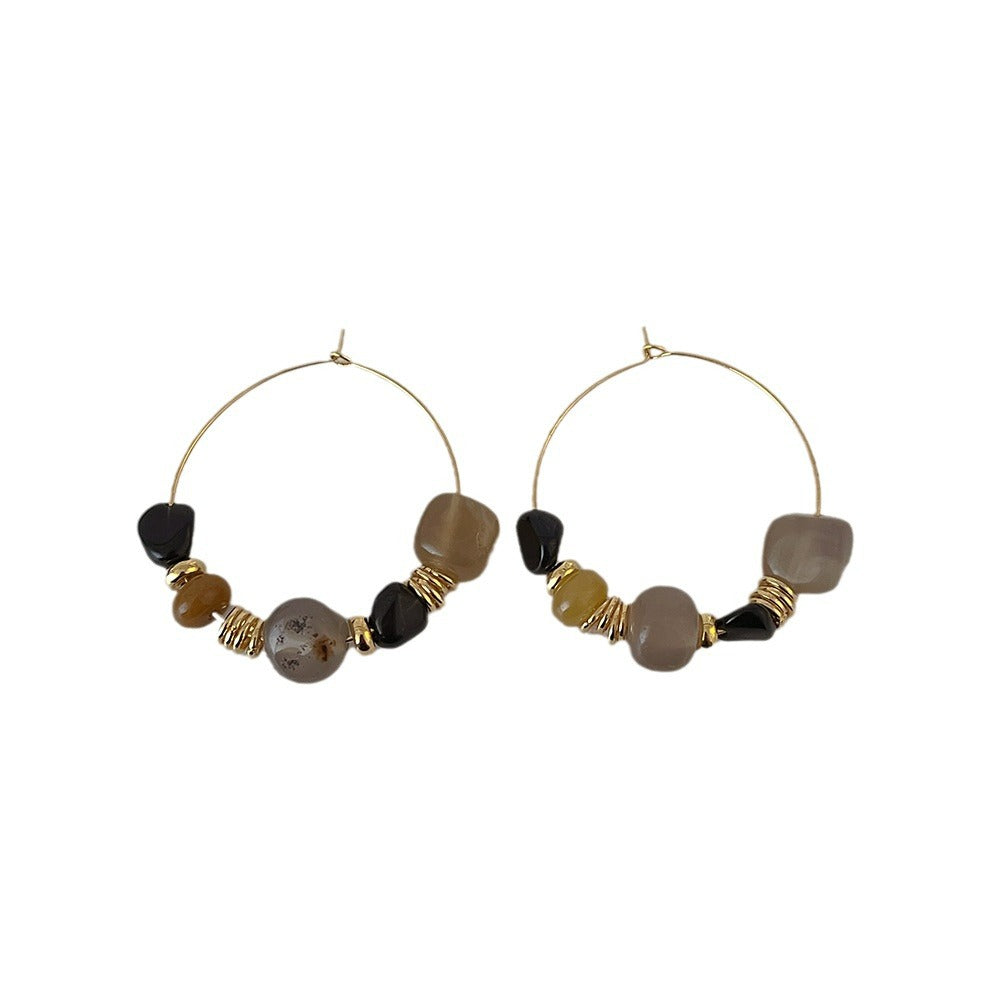 Simple Vintage Irregular Stone Metal Hoop Earrings