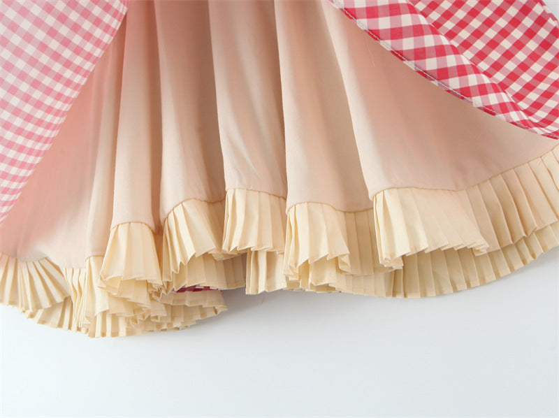 Sweet Halter Sleeveless Plaid Midi Dress