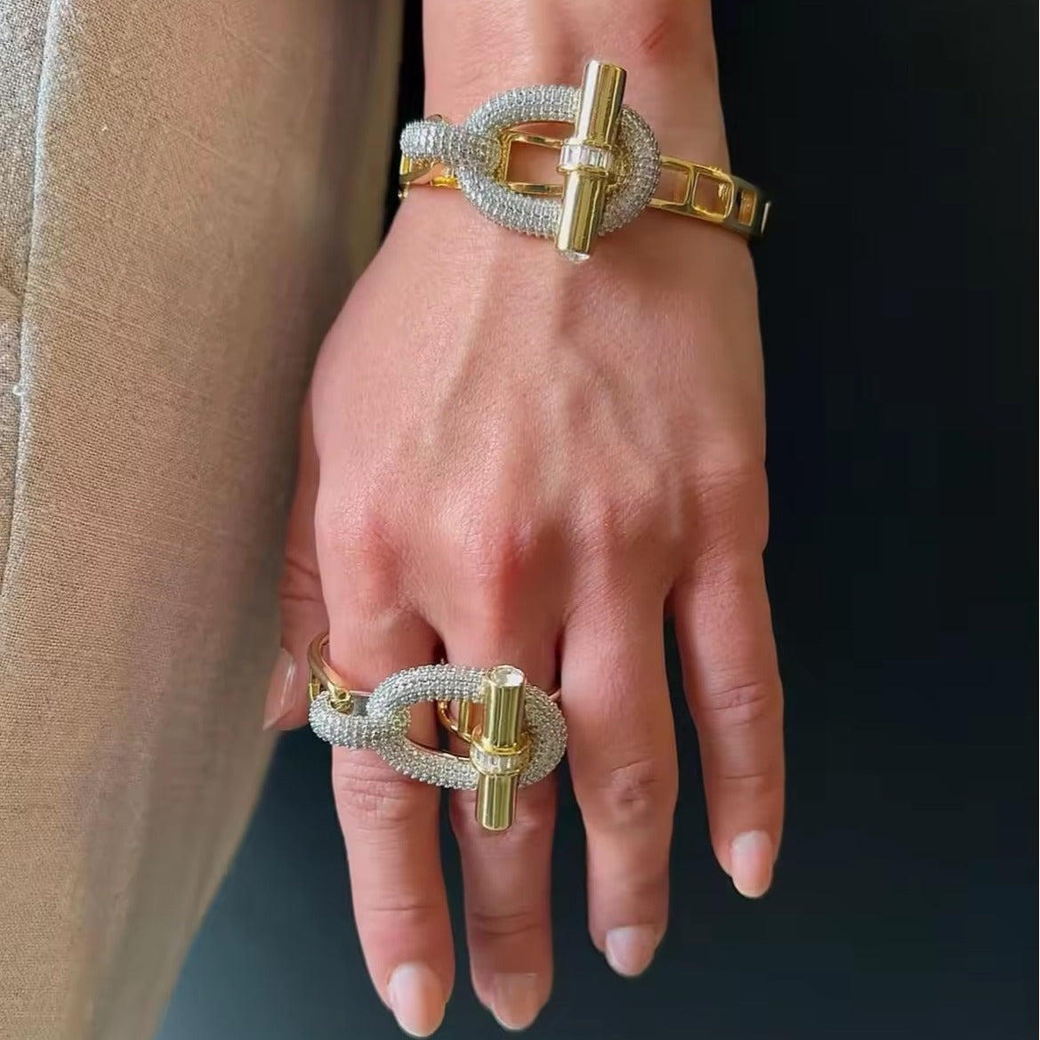 Elagant OT Buckle Zircon Studded Wrap Bracelet