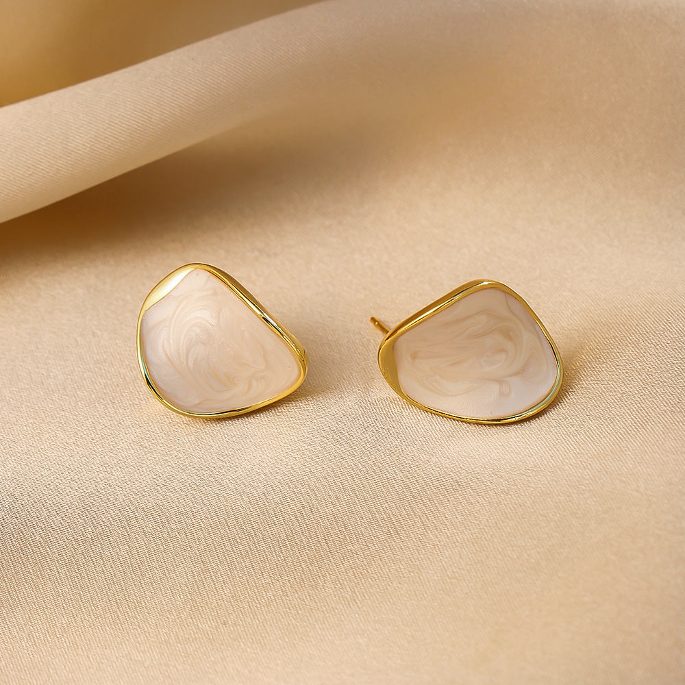 Elegant Gold Irregular Enamel Stud Earrings