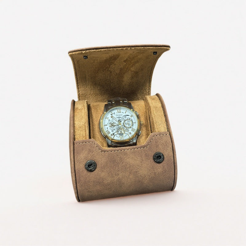 Solid Color PU Leather Watch Roll Case