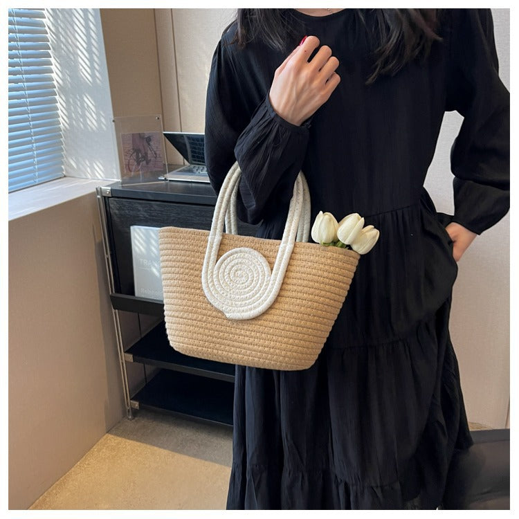 Color Block Large Capacity Woven Tote Handbag