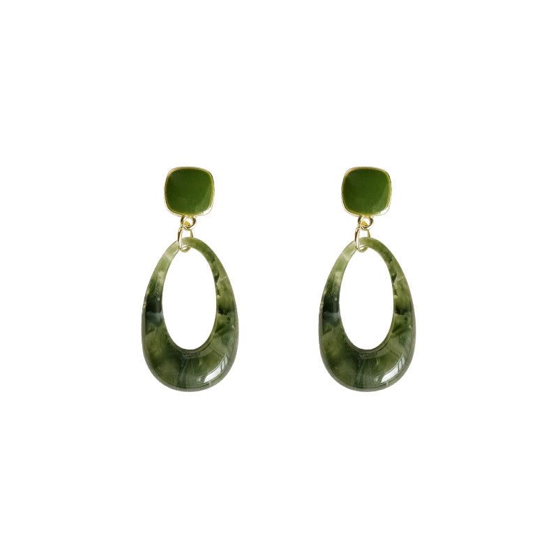 Green Geometric Resin Drop Dangle Earrings
