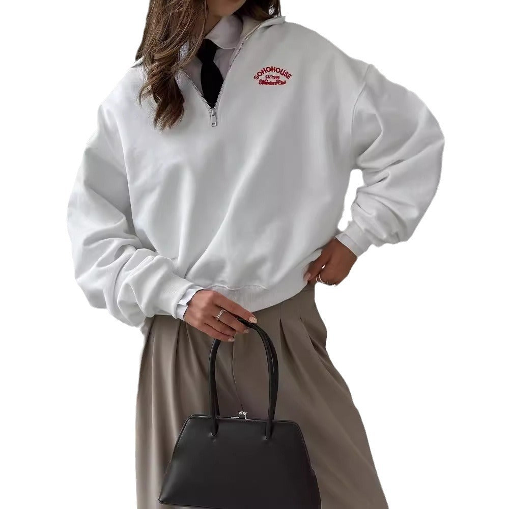 Vintage Letter Print Lapel Hoodie