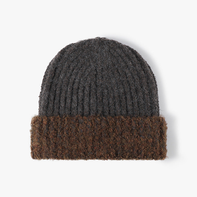 Spliced Color Knit Hat Paded Beanie