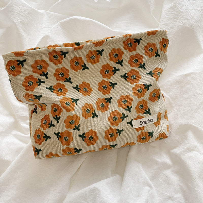 Corduroy Flower Jacquard Simple Make Up Bag