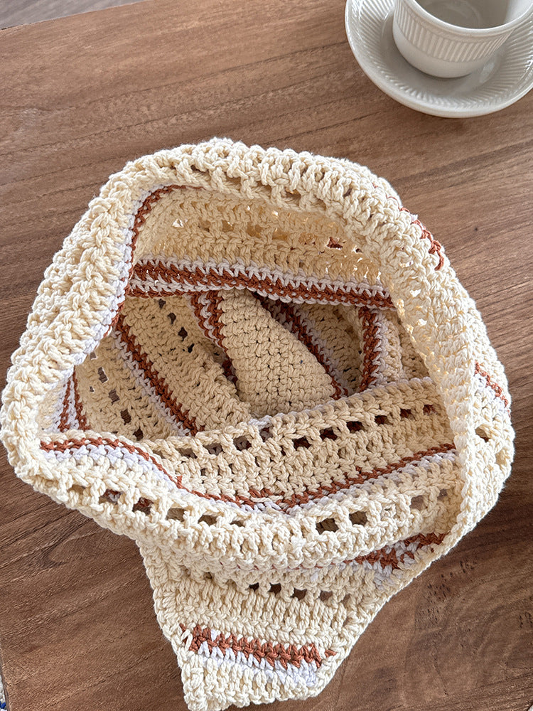 Striped Hollow Knit Handmade Shoulder Bags