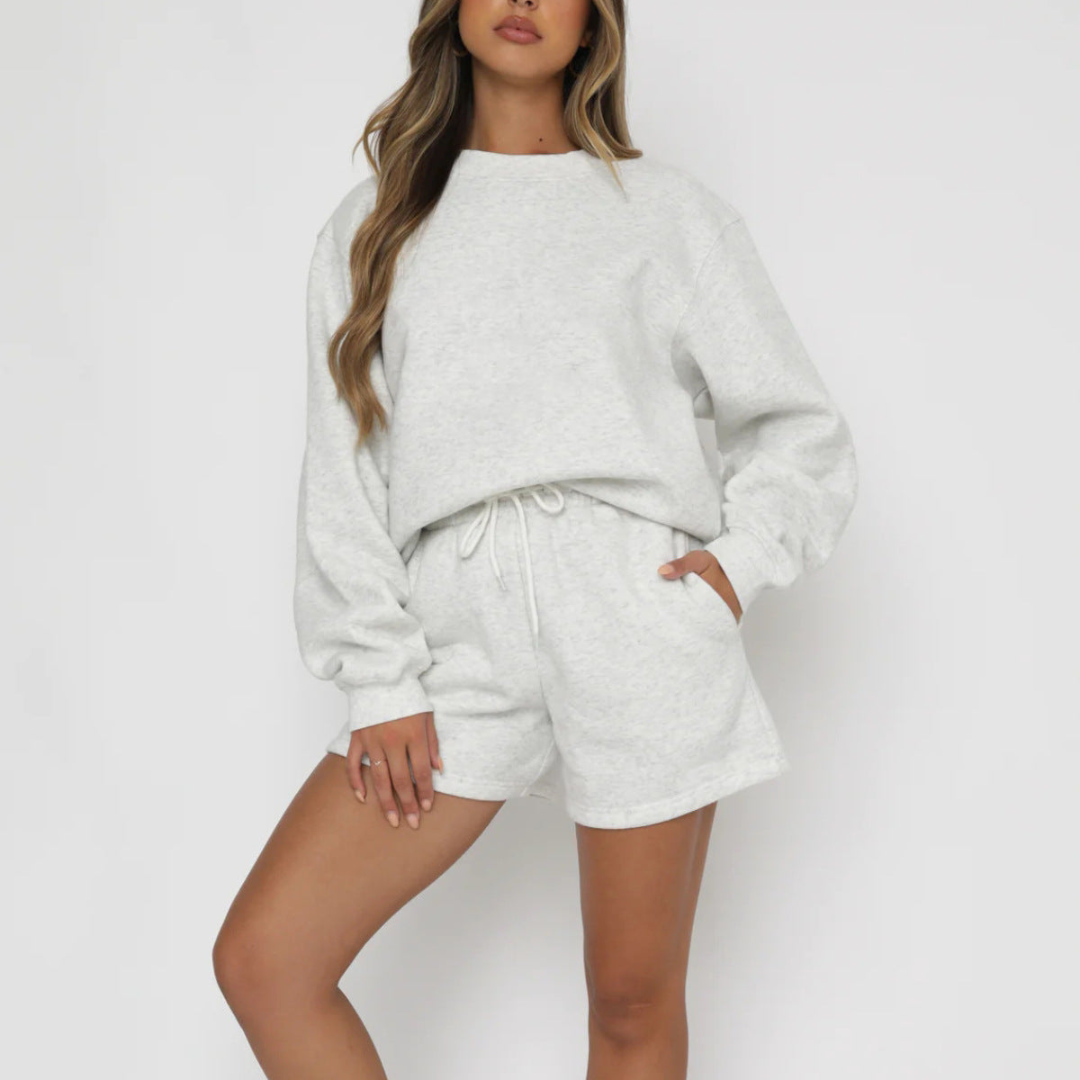 Solid Color Sweatshirt Short Loose Sets