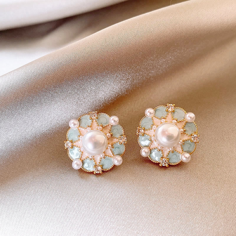 Vintage Gold Enamel Floral Hook Earrings