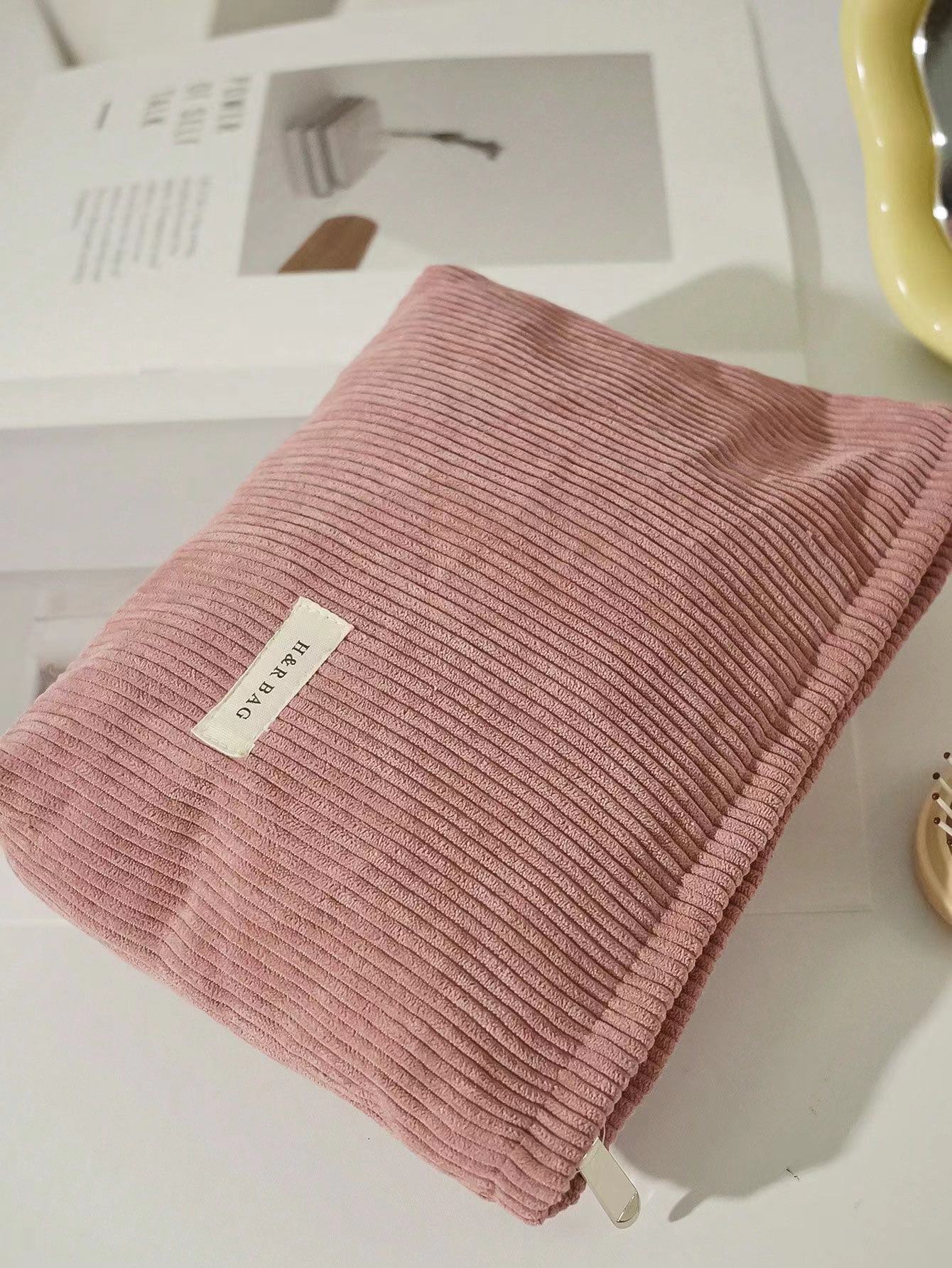 Simple Solid Color Corduroy Cosmetic Bag