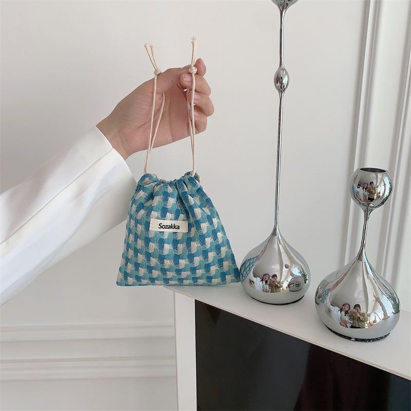 Plaid Drawstring Mini Make Up Bag