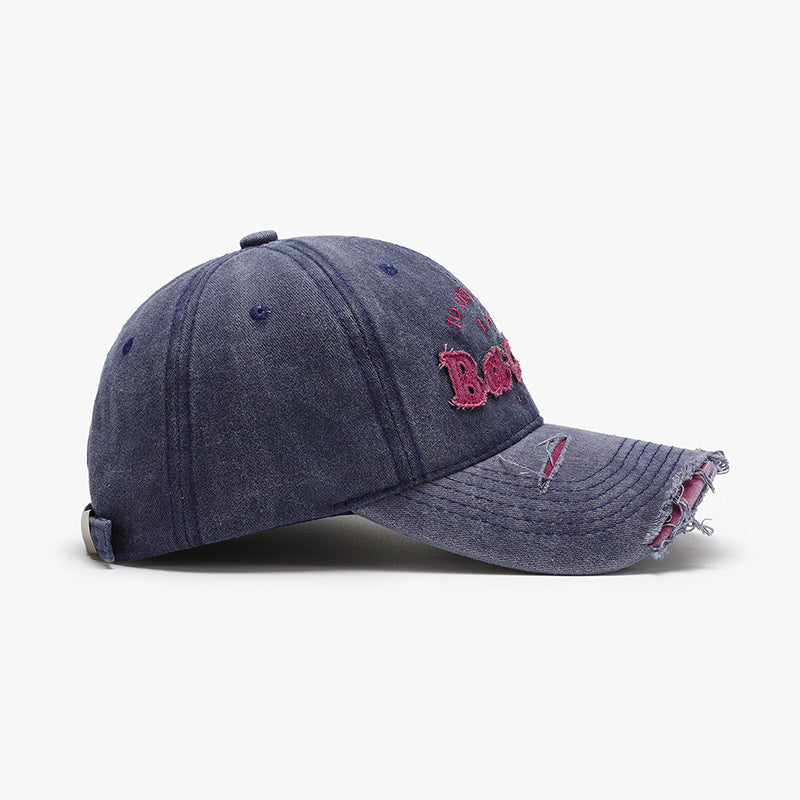 Distressed Washed Letter Embroidered Baseball Cap