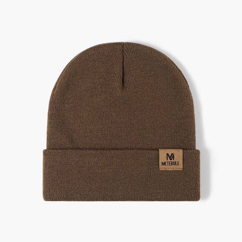 Simple Solid Color Tab Knit Beanie