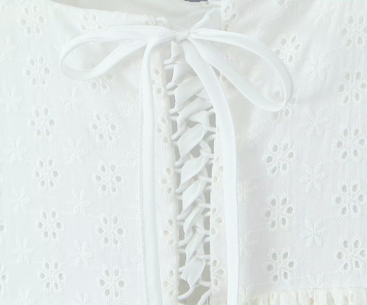 Classic Solid Color Embroidered Mini Dress