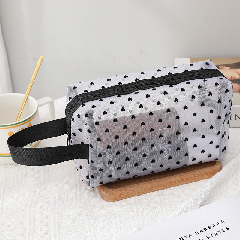 White Love Mesh Portable Make Up Bags