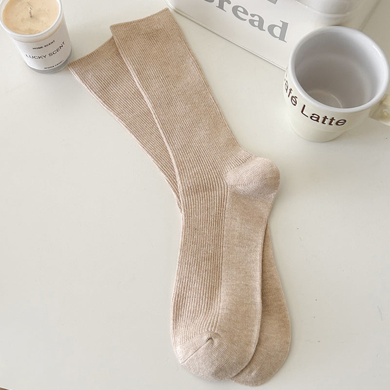 Solid Color Ribbed Simple Socks