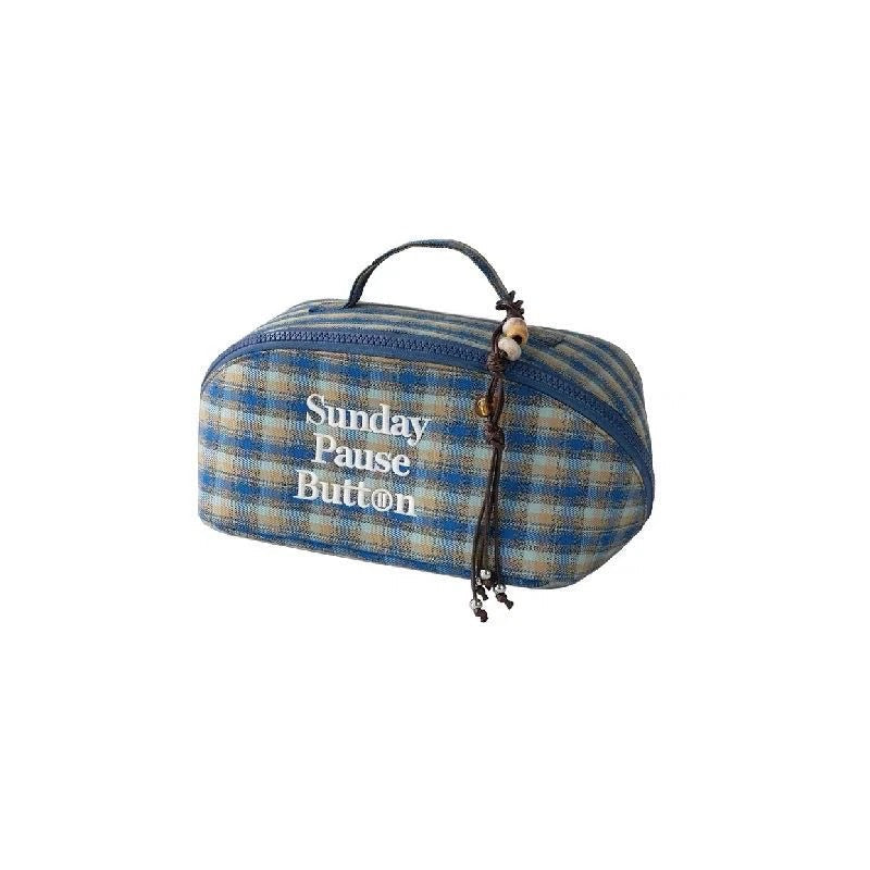 Striped Plaid Waterproof Portable Makeup Bag