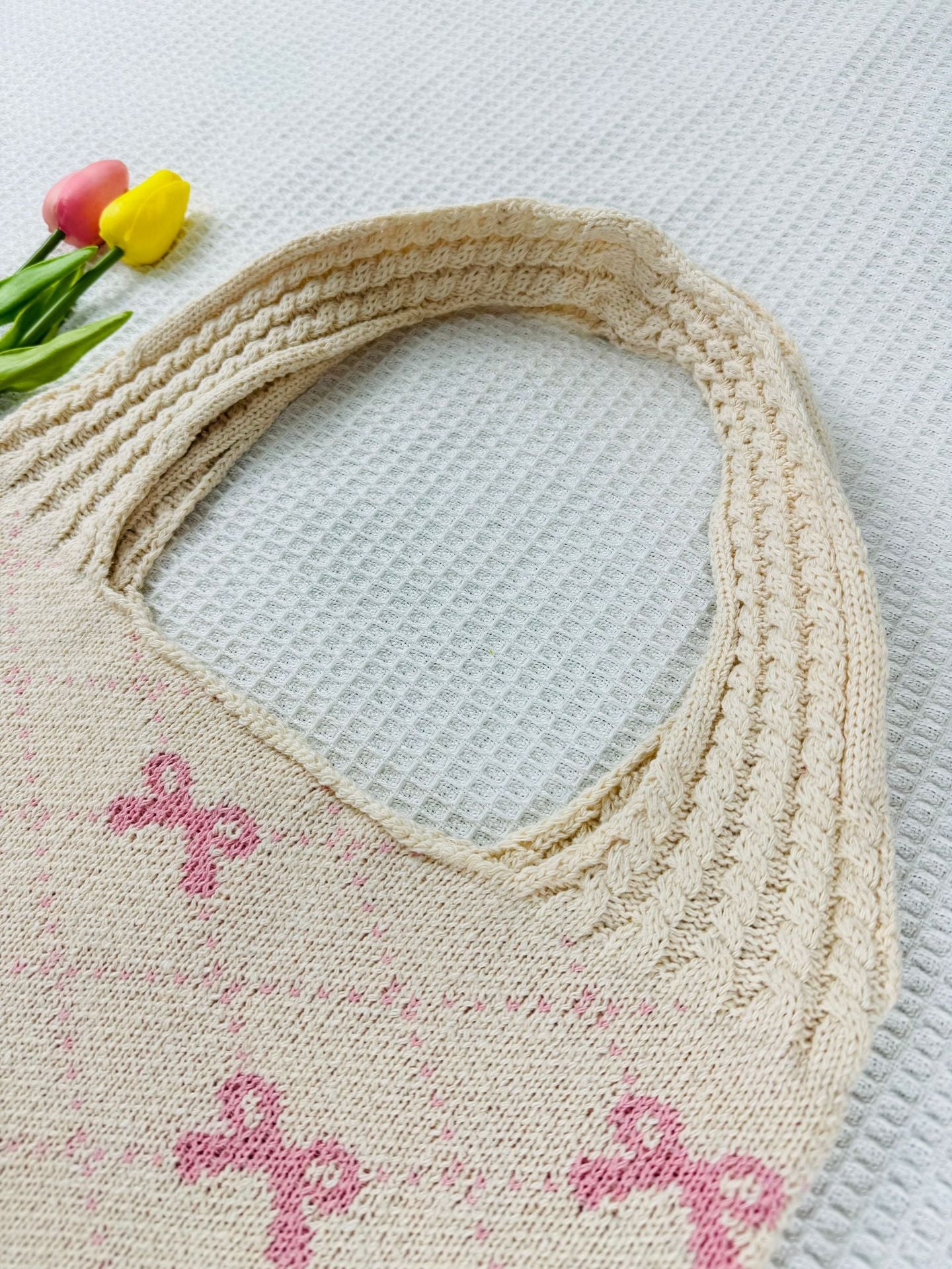 Bows Print Large Capacity Knit Shoulder Bag
