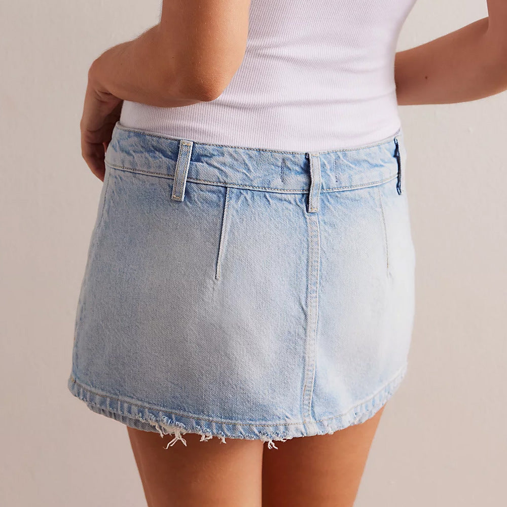 Multi-Color Casual Pocket Denim Mini Skirt